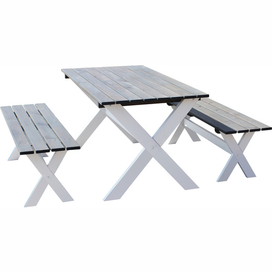 BÄNKBORD VIT/GRÅ 2 BÄNKAR 1 | Beijerbygg Byggmaterial